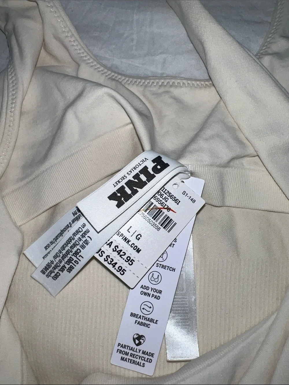 PINK Victoria's Secret Ribbed Tank Top in Cream - Picture 3 of 4